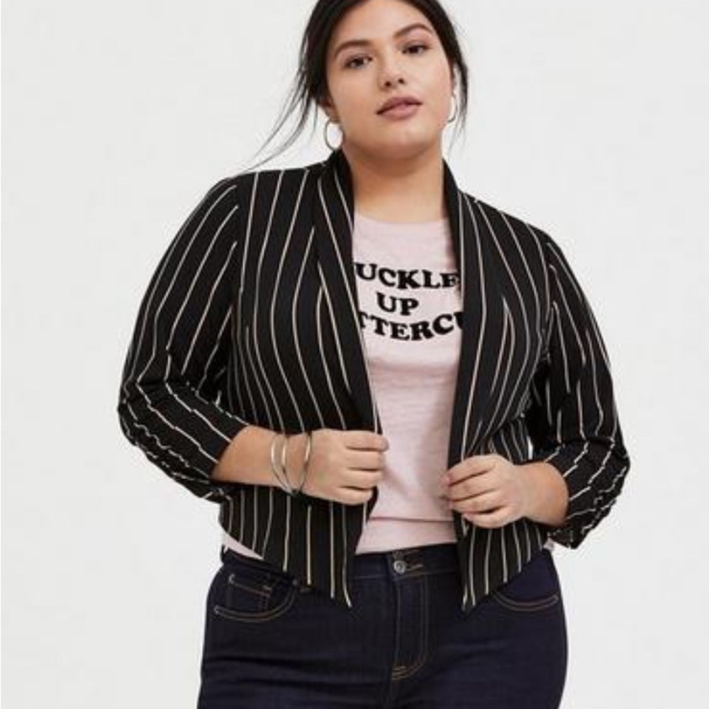 Torrid cream stripe, black blazer